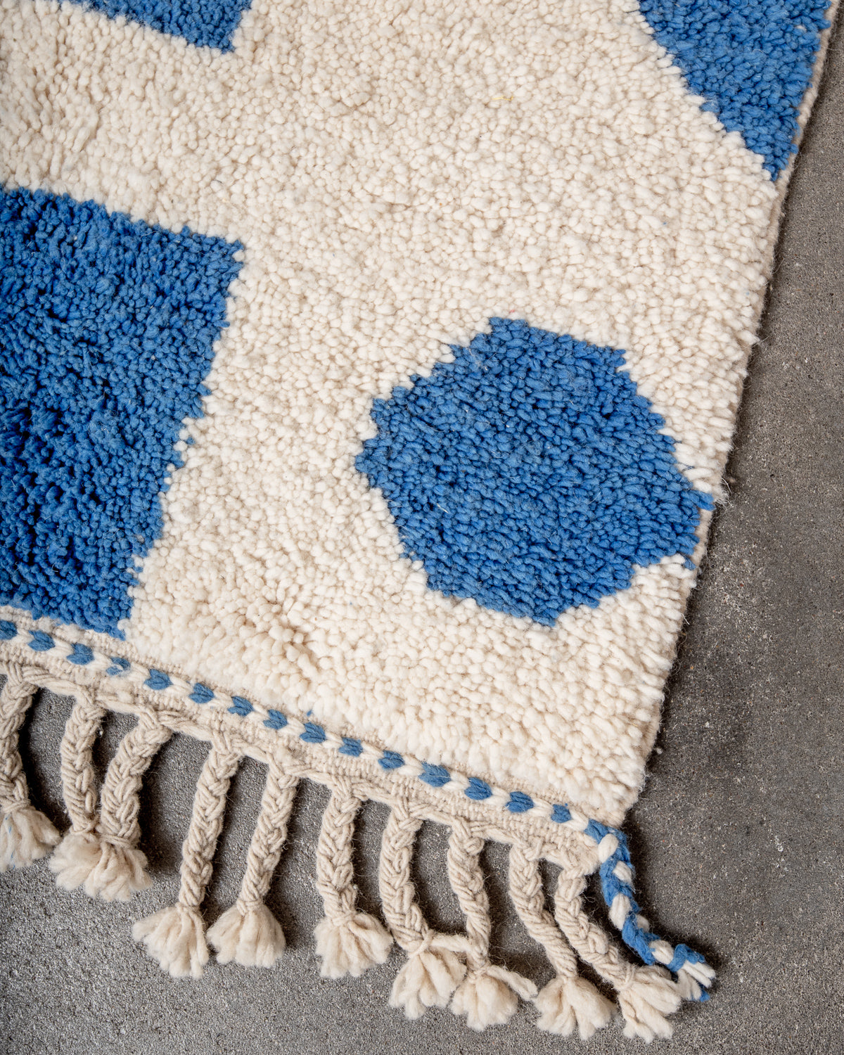 Modern, designer, handcrafted Berber rug from Morocco. Beniourain carpet with beautiful colours and patterns and fluffy wool texture.